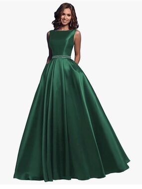 Emerald Green Satin Formal Gown|Corset Back|Military Ball/Prom Dress|Size 10
